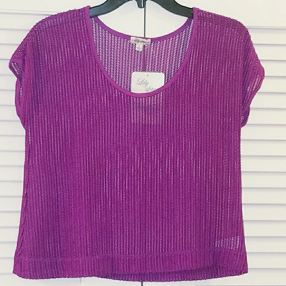 NWT Lily White Mid Rise Mesh W/Velvet trim Top: S Best Offer